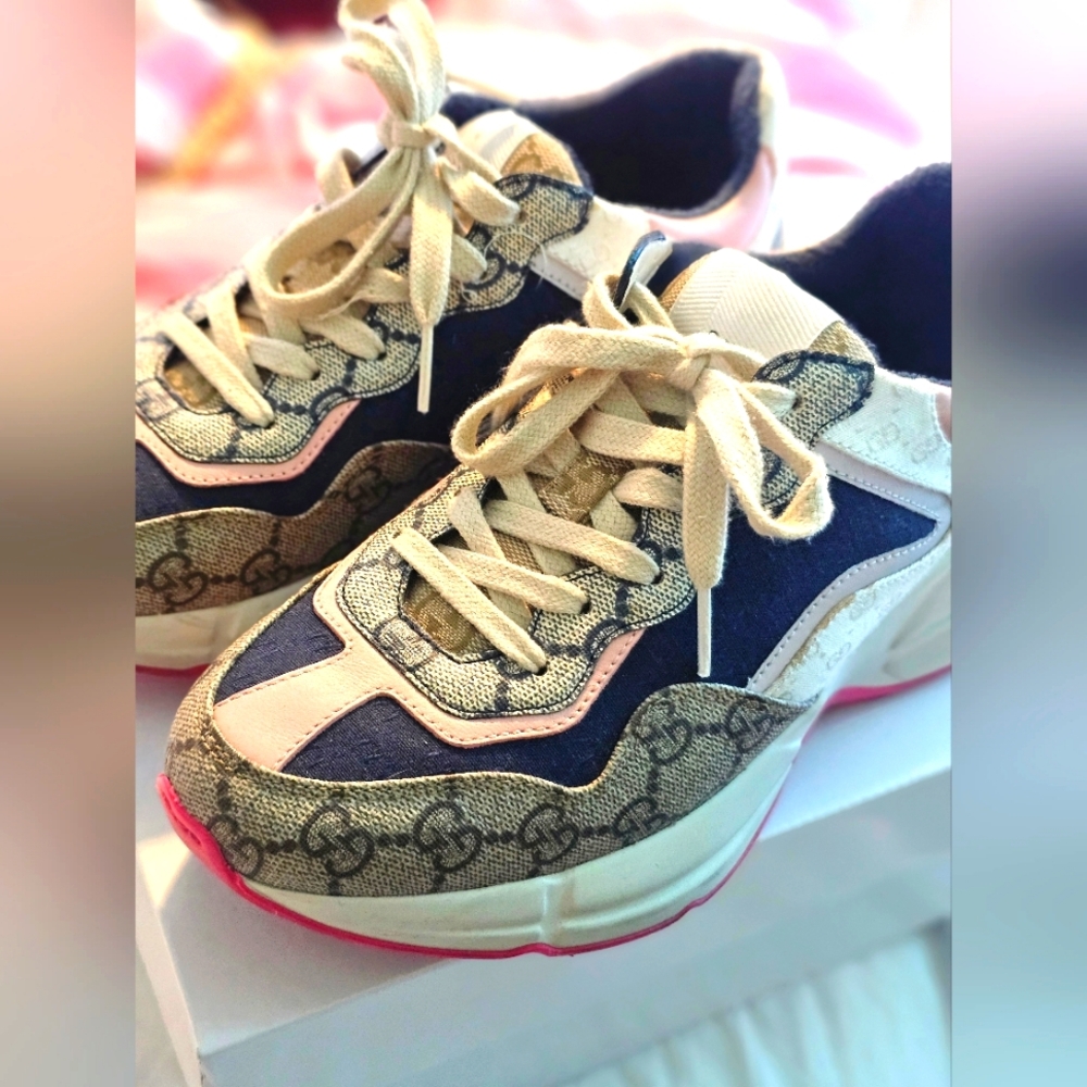 GUCCI Rhyton Mixed Media GG Canvas Sneaker